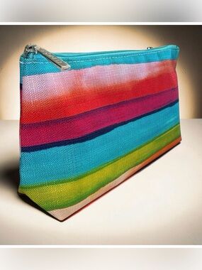 Clinique Multicolor Stripe Cosmetic Pouch | Zip Makeup Bag | NWOT